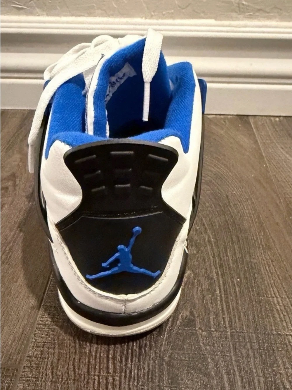 Air Jordan 4 Retro Motorsports White Blue Black 308497-117 Mens Size 8